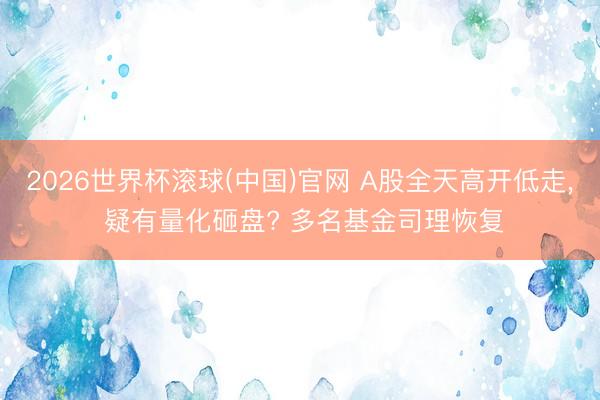 2026世界杯滚球(中国)官网 A股全天高开低走， 疑有量化砸盘? 多名基金司理恢复