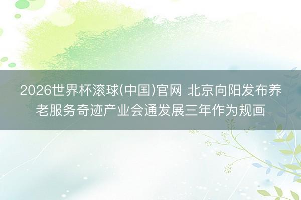 2026世界杯滚球(中国)官网 北京向阳发布养老服务奇迹产业会通发展三年作为规画